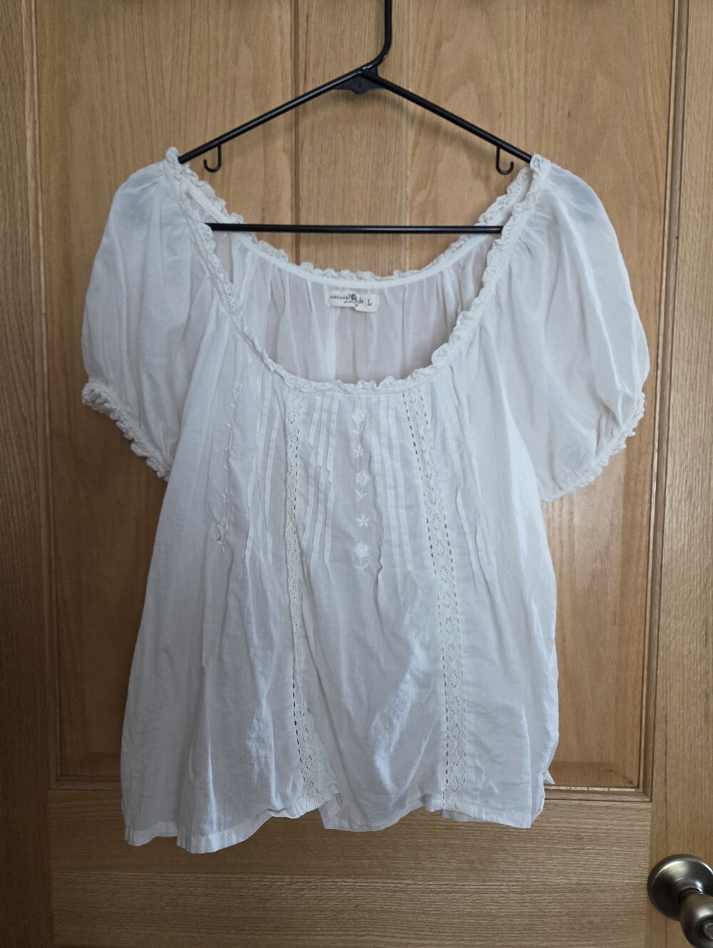 NATURAL LIFE Off White Peasant Blouse with Puff Sleeves